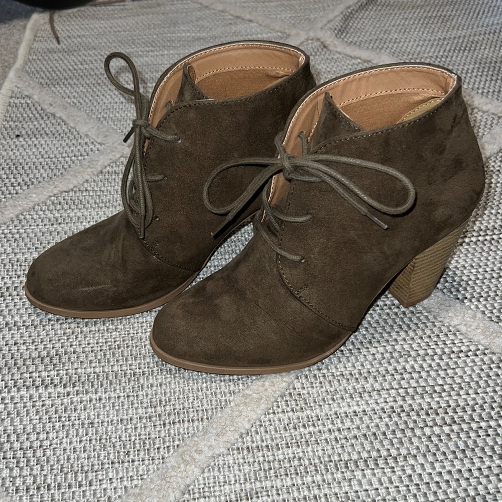 Olive green lace up booties